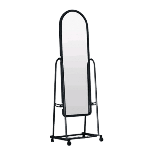 Black Full-Length Dressing Mirror with Wheels and Shoe Rack